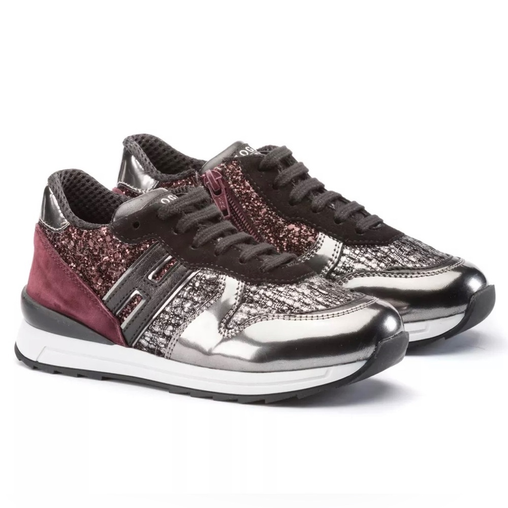 Hogan Rebel Tweed Sneakers Suede Patent Leather Metallic Trainer Shoe Gym Sport